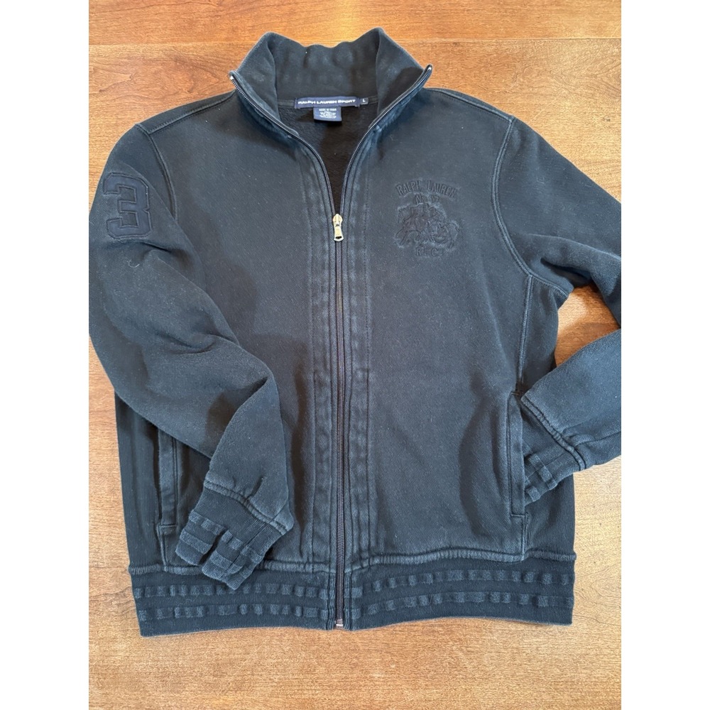 Ralph Lauren Women Black Sweatshirt Full Zip Large Preppy Logo Heavy Weight